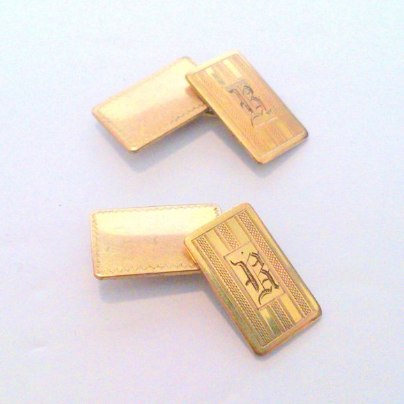 Vintage Art Deco Gold Tone Initial R Cufflinks - Picture 2 of 3